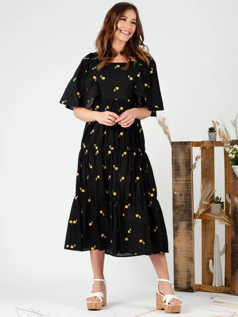 Lucca Couture Flower Embroidered Maxi Dress